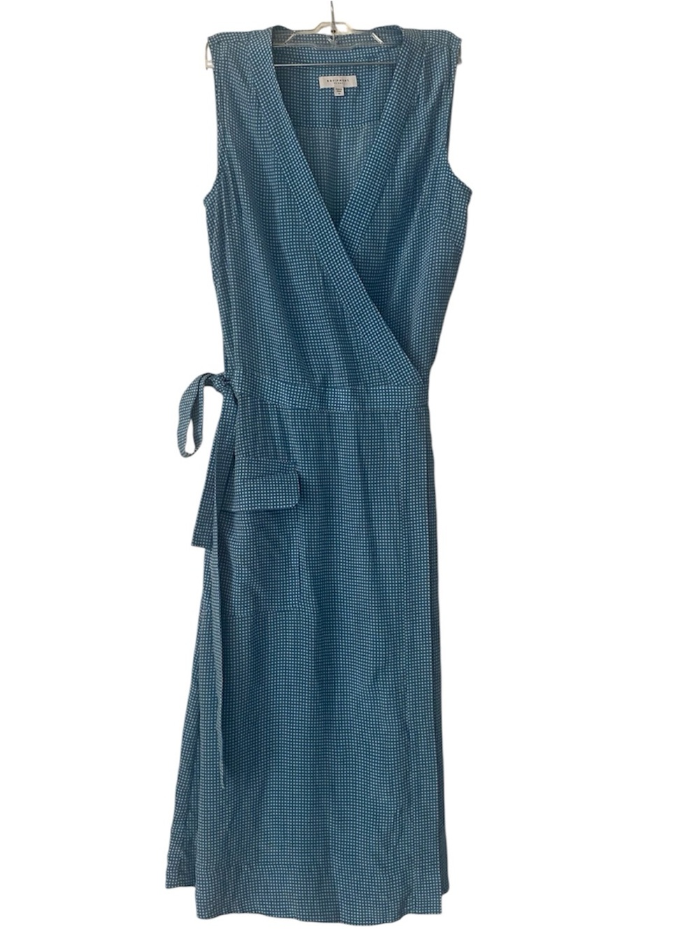 Equipment Femme 100% Silk Blue Polka Dot Wrap Midi Dress Size M - Picture 3 of 5